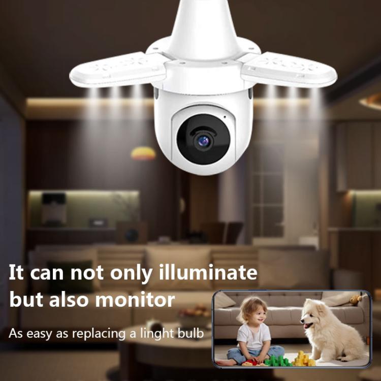 3MP HD Smart Three-Blade Fan Light Bulb Style Wireless WiFi Surveillance Camera, Specification:5.0GHz - White
