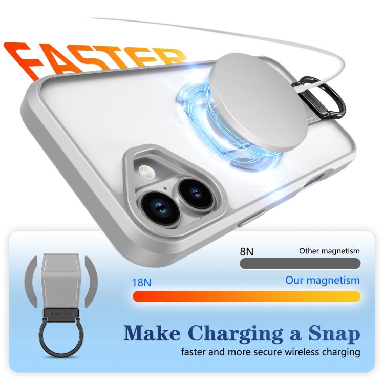 For iPhone 16 Plus Skin-Friendly D-Ring Holder Magnetic Shockproof Phone Case