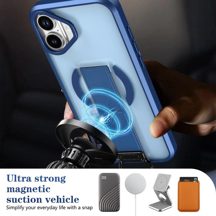 For iPhone 16 Plus Skin-Friendly D-Ring Holder Magnetic Shockproof Phone Case