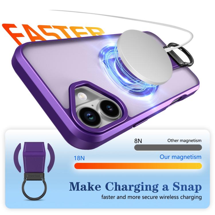 For iPhone 16 Plus Skin-Friendly D-Ring Holder Magnetic Shockproof Phone Case