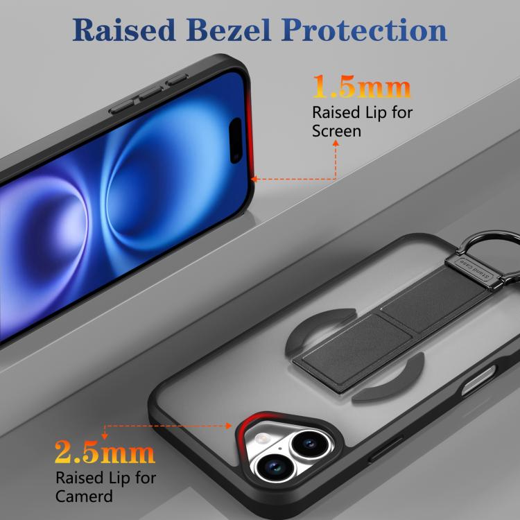 For iPhone 16 Skin-Friendly D-Ring Holder Magnetic Shockproof Phone Case