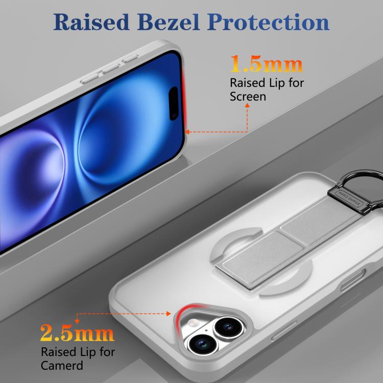 For iPhone 16 Skin-Friendly D-Ring Holder Magnetic Shockproof Phone Case