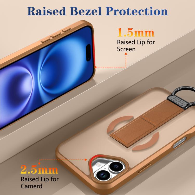 For iPhone 16 Skin-Friendly D-Ring Holder Magnetic Shockproof Phone Case