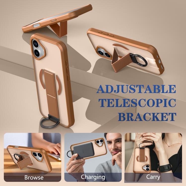 For iPhone 16 Skin-Friendly D-Ring Holder Magnetic Shockproof Phone Case