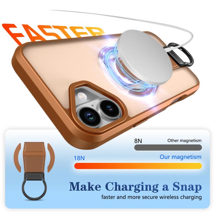 For iPhone 16 Skin-Friendly D-Ring Holder Magnetic Shockproof Phone Case