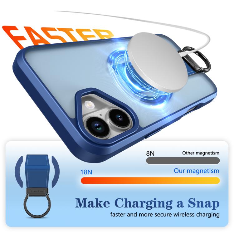 For iPhone 16 Skin-Friendly D-Ring Holder Magnetic Shockproof Phone Case