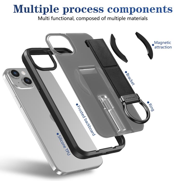 For iPhone 15 Skin-Friendly D-Ring Holder Magnetic Shockproof Phone Case