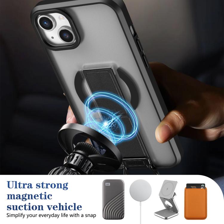 For iPhone 15 Skin-Friendly D-Ring Holder Magnetic Shockproof Phone Case
