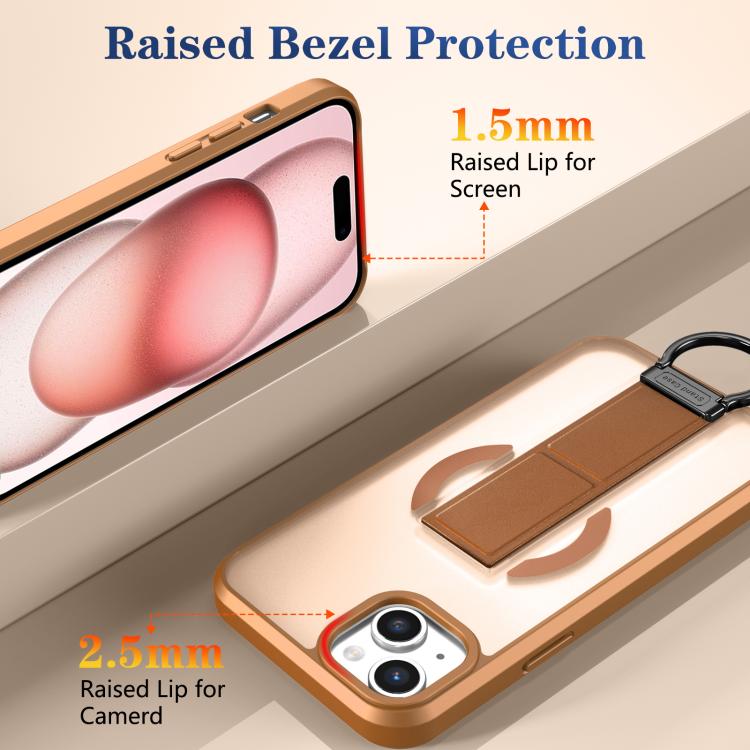 For iPhone 15 Skin-Friendly D-Ring Holder Magnetic Shockproof Phone Case