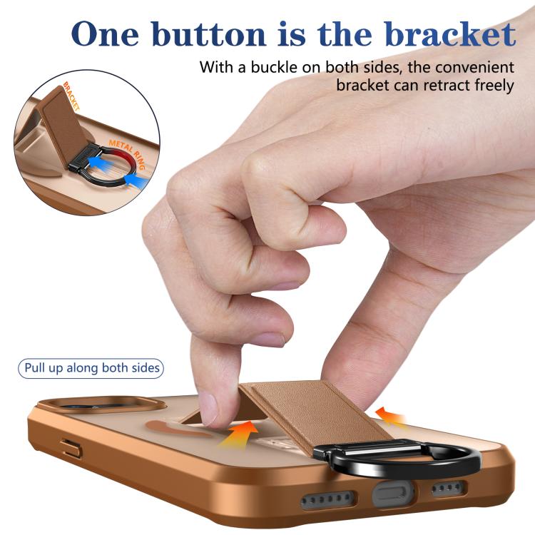 For iPhone 15 Skin-Friendly D-Ring Holder Magnetic Shockproof Phone Case