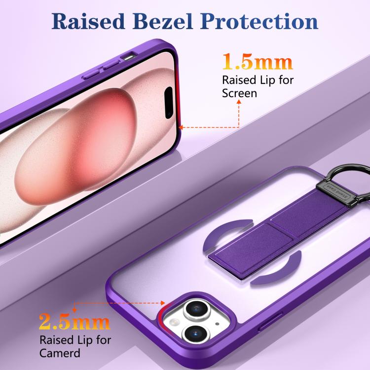 For iPhone 15 Skin-Friendly D-Ring Holder Magnetic Shockproof Phone Case