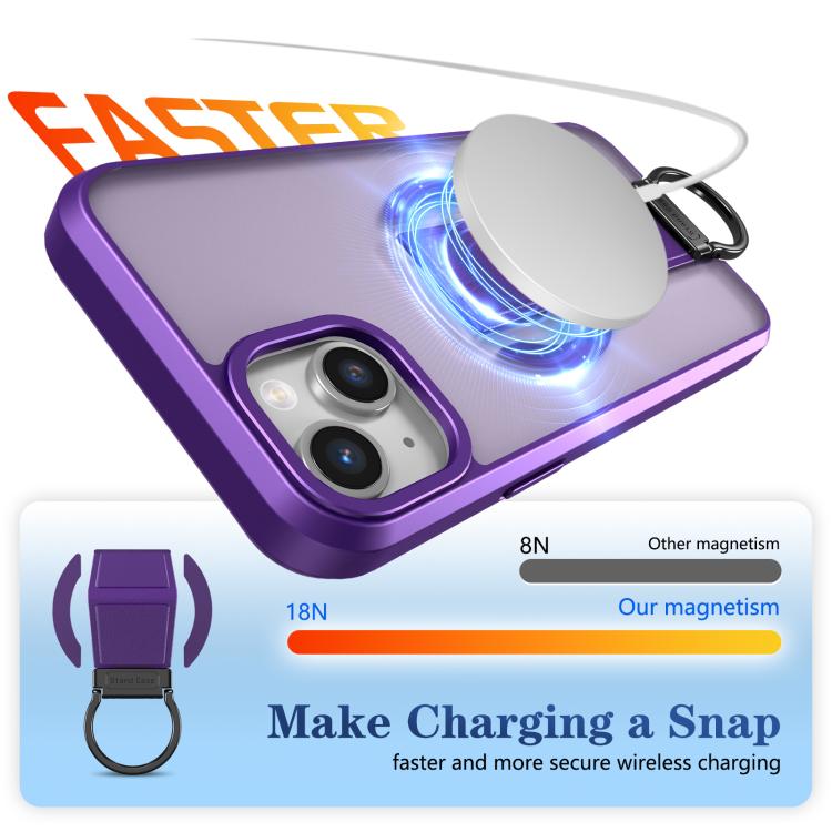 For iPhone 15 Skin-Friendly D-Ring Holder Magnetic Shockproof Phone Case
