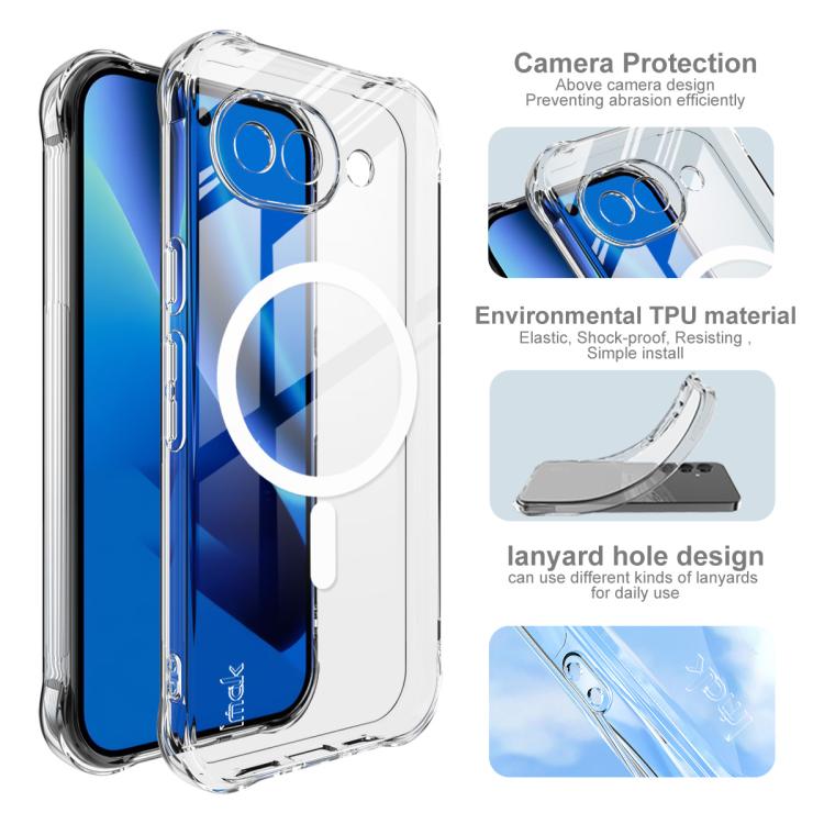 For Google Pixel 10a imak Magnetic Shockproof Airbag TPU Phone Case - Transparent