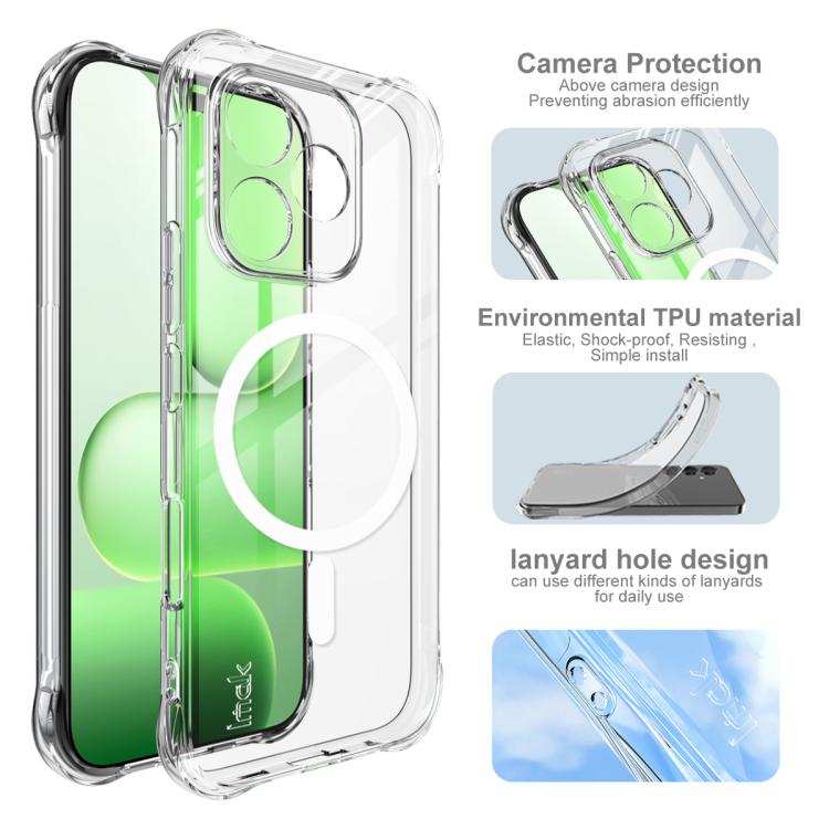 For Honor 600 Lite Global imak Magnetic Shockproof Airbag TPU Phone Case - Transparent