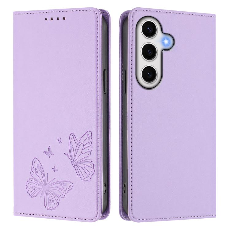 For Galaxy A14 4G / 5G Strong Magnetic Dual Butterfly RFID Vegan Leather Phone Case