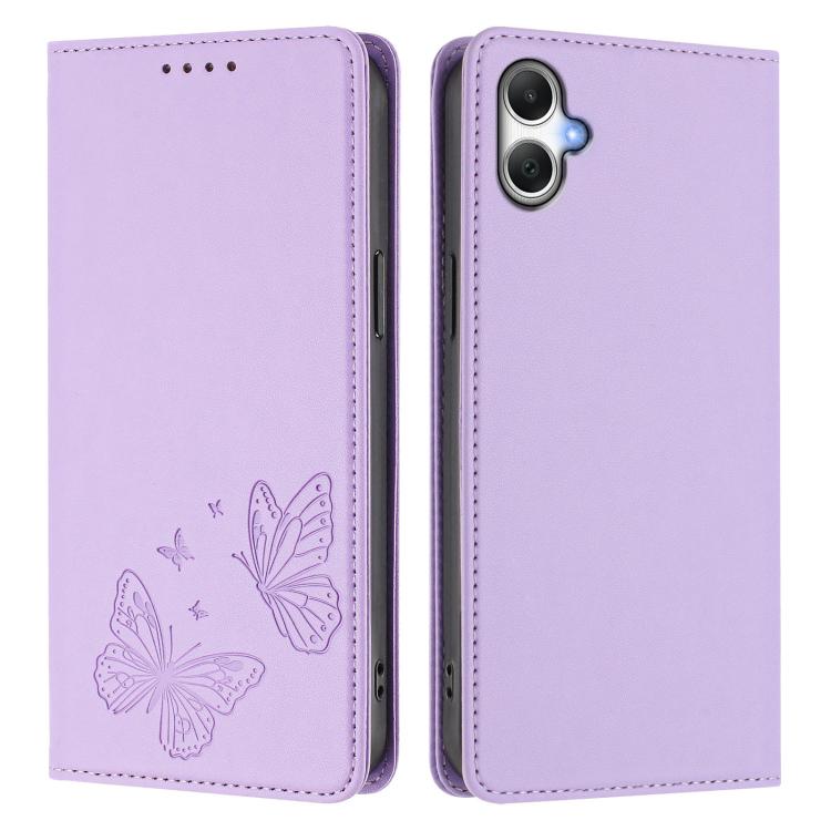 For Galaxy A05 4G / M05 4G / F05 4G Strong Magnetic Dual Butterfly RFID Vegan Leather Phone Case