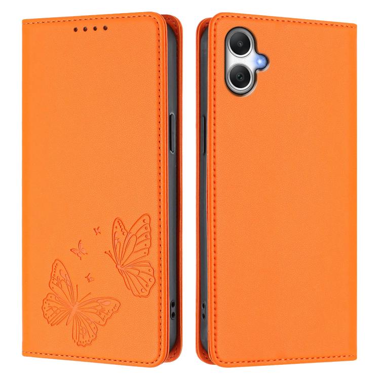 For Galaxy A06 / A07 Strong Magnetic Dual Butterfly RFID Vegan Leather Phone Case