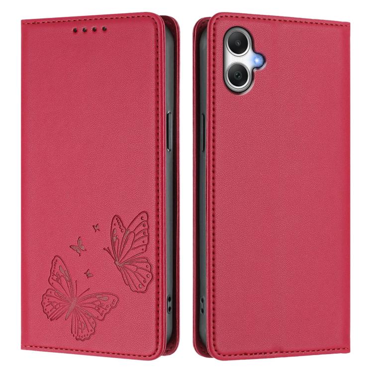 For Galaxy A06 / A07 Strong Magnetic Dual Butterfly RFID Vegan Leather Phone Case