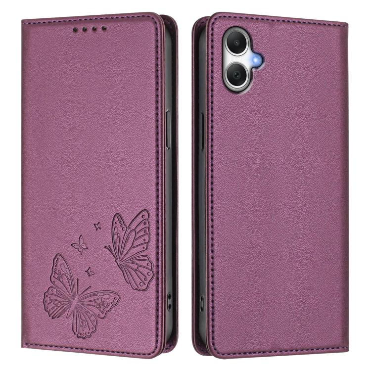 For Galaxy A06 / A07 Strong Magnetic Dual Butterfly RFID Vegan Leather Phone Case