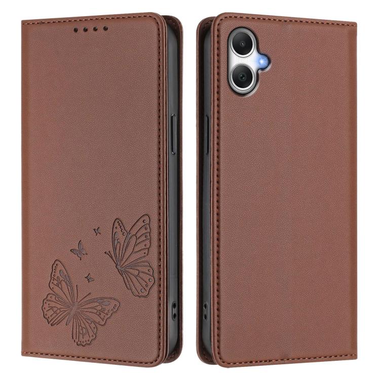 For Galaxy A06 / A07 Strong Magnetic Dual Butterfly RFID Vegan Leather Phone Case