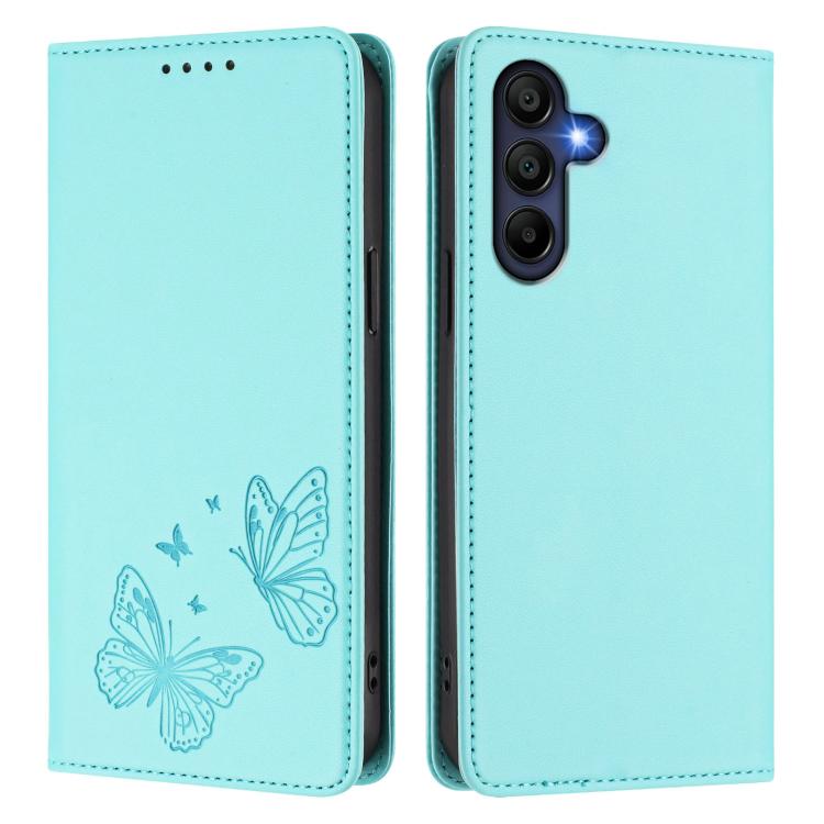 For Galaxy A16 4G / 5G Strong Magnetic Dual Butterfly RFID Vegan Leather Phone Case