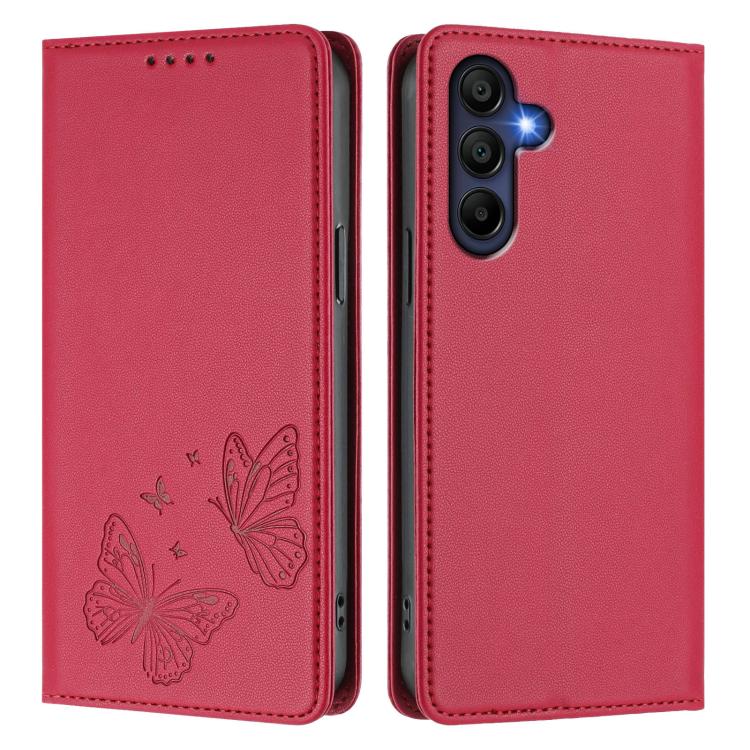 For Galaxy A16 4G / 5G Strong Magnetic Dual Butterfly RFID Vegan Leather Phone Case