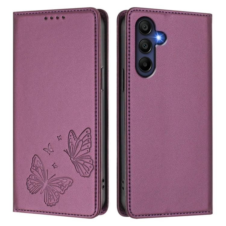 For Galaxy A16 4G / 5G Strong Magnetic Dual Butterfly RFID Vegan Leather Phone Case