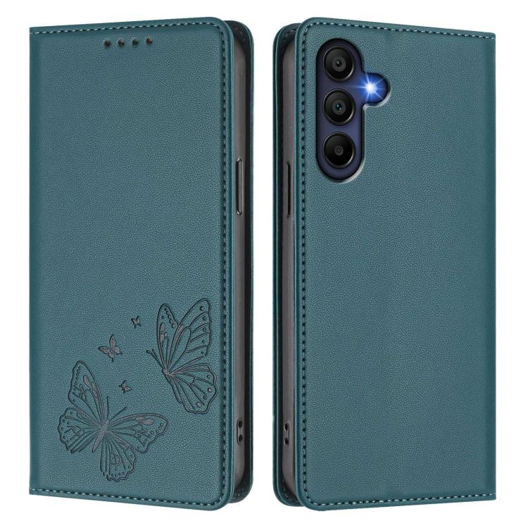 For Galaxy A16 4G / 5G Strong Magnetic Dual Butterfly RFID Vegan Leather Phone Case