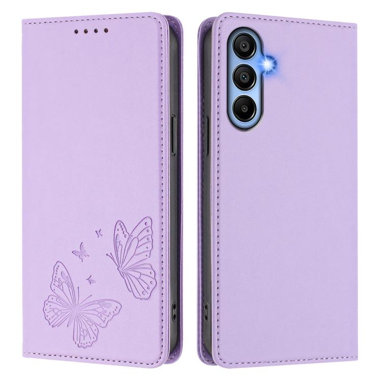 For Galaxy A15 4G / 5G Strong Magnetic Dual Butterfly RFID Vegan Leather Phone Case