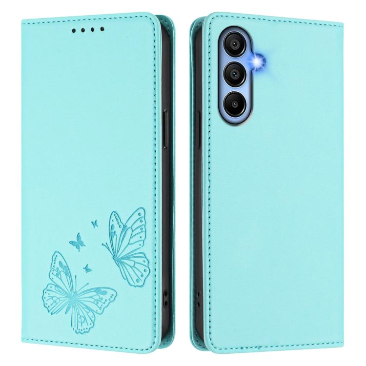 For Galaxy A15 4G / 5G Strong Magnetic Dual Butterfly RFID Vegan Leather Phone Case