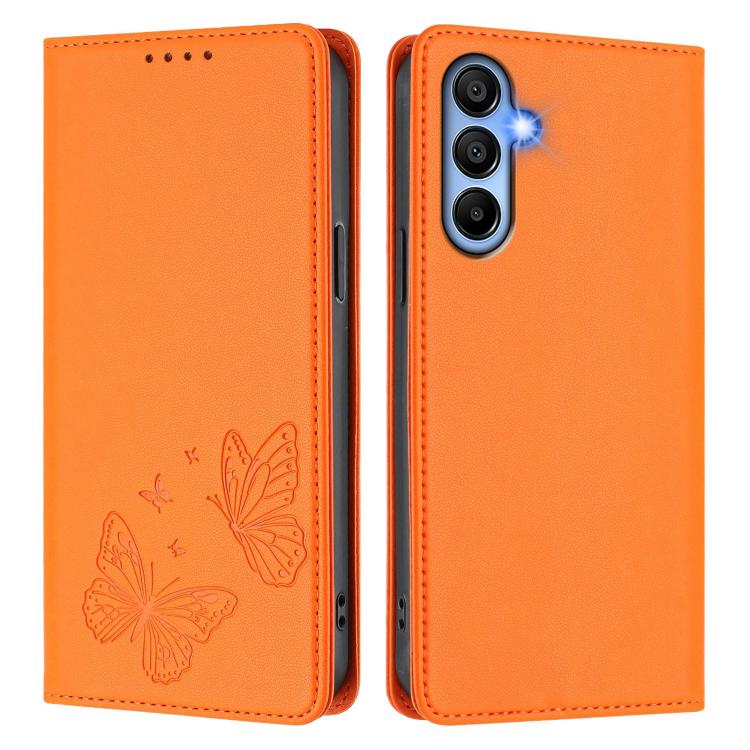 For Galaxy A15 4G / 5G Strong Magnetic Dual Butterfly RFID Vegan Leather Phone Case