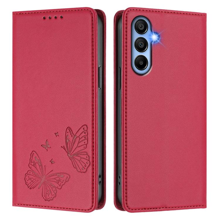 For Galaxy A15 4G / 5G Strong Magnetic Dual Butterfly RFID Vegan Leather Phone Case