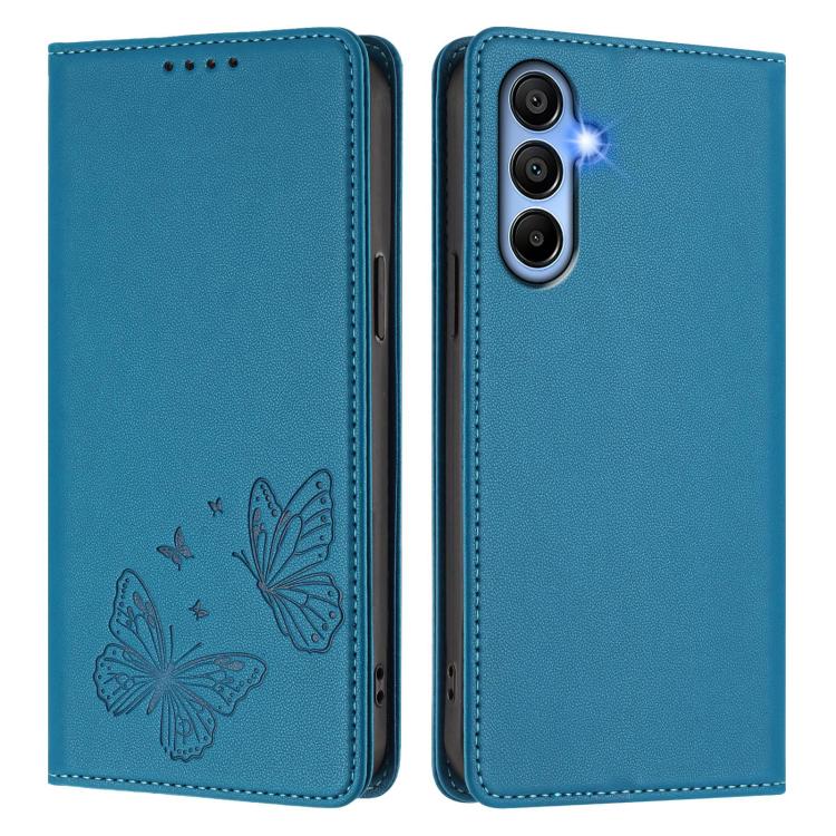 For Galaxy A15 4G / 5G Strong Magnetic Dual Butterfly RFID Vegan Leather Phone Case