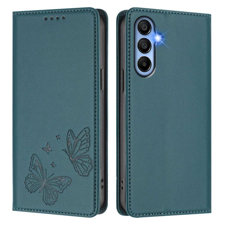 For Galaxy A15 4G / 5G Strong Magnetic Dual Butterfly RFID Vegan Leather Phone Case