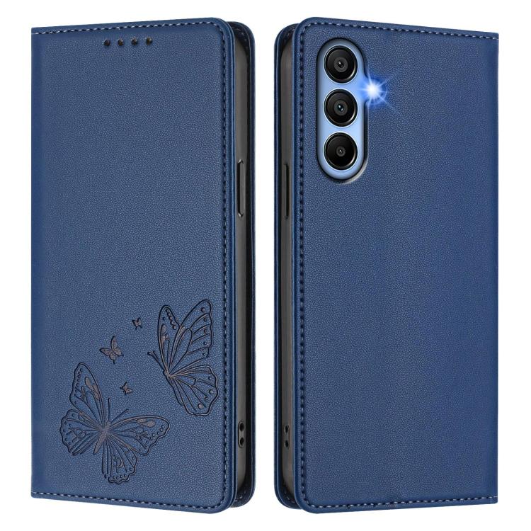 For Galaxy A15 4G / 5G Strong Magnetic Dual Butterfly RFID Vegan Leather Phone Case