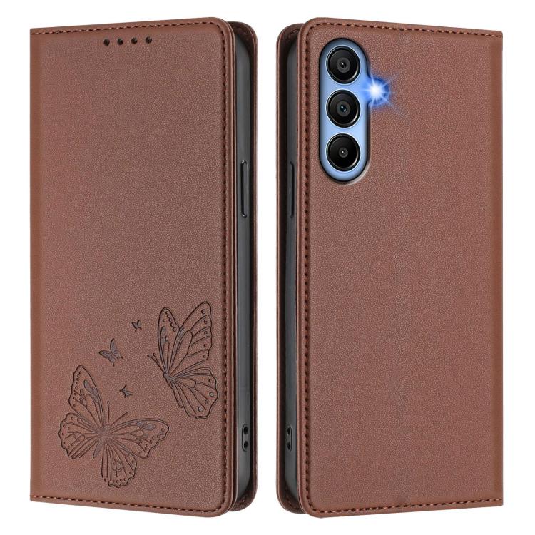 For Galaxy A15 4G / 5G Strong Magnetic Dual Butterfly RFID Vegan Leather Phone Case