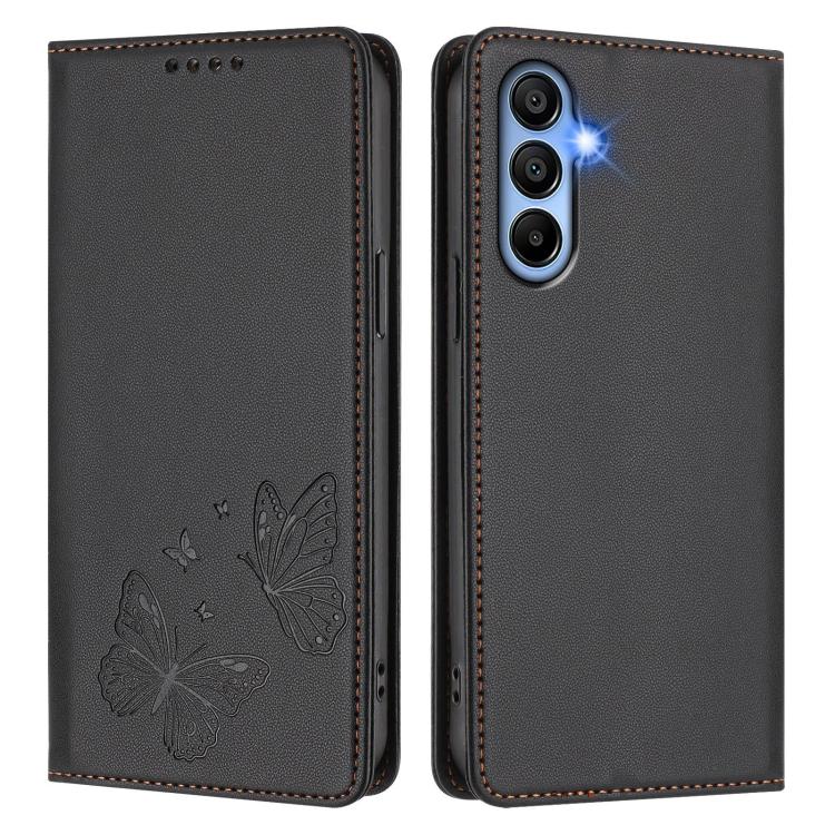 For Galaxy A15 4G / 5G Strong Magnetic Dual Butterfly RFID Vegan Leather Phone Case