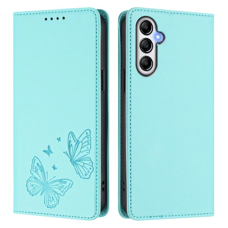 For Galaxy A34 5G Strong Magnetic Dual Butterfly RFID Vegan Leather Phone Case
