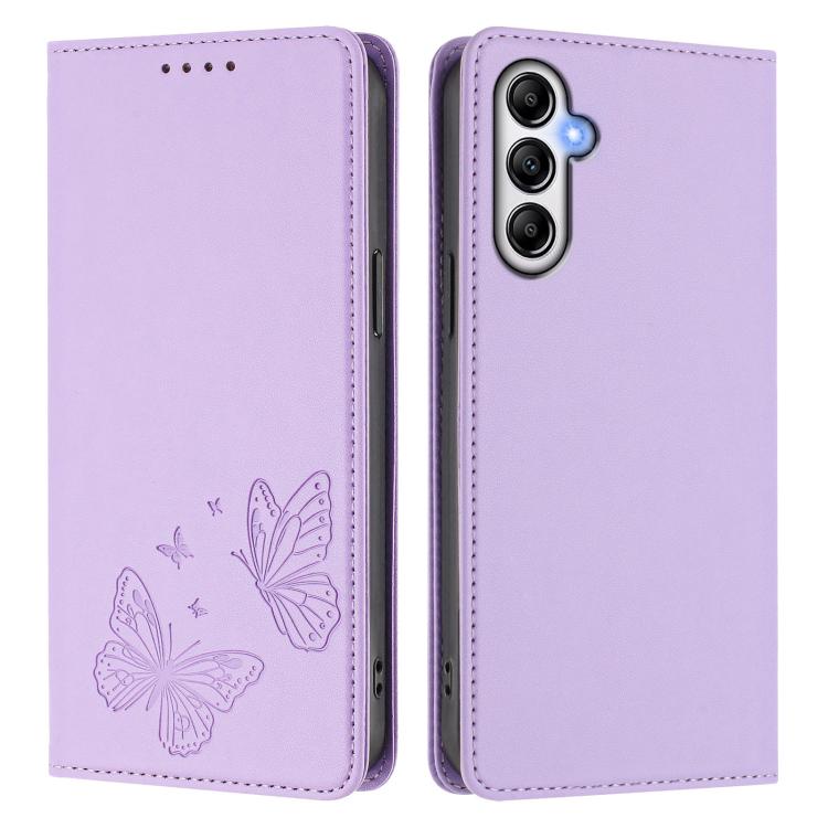 For Galaxy A35 5G Strong Magnetic Dual Butterfly RFID Vegan Leather Phone Case