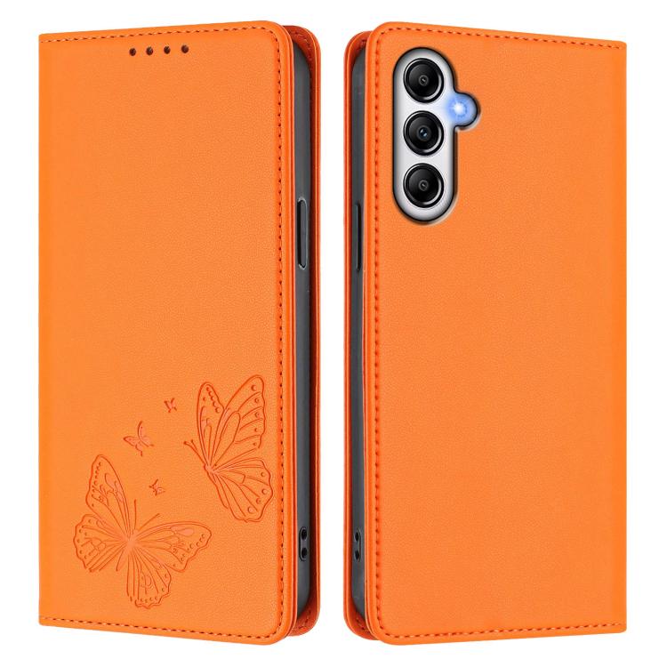 For Galaxy A35 5G Strong Magnetic Dual Butterfly RFID Vegan Leather Phone Case