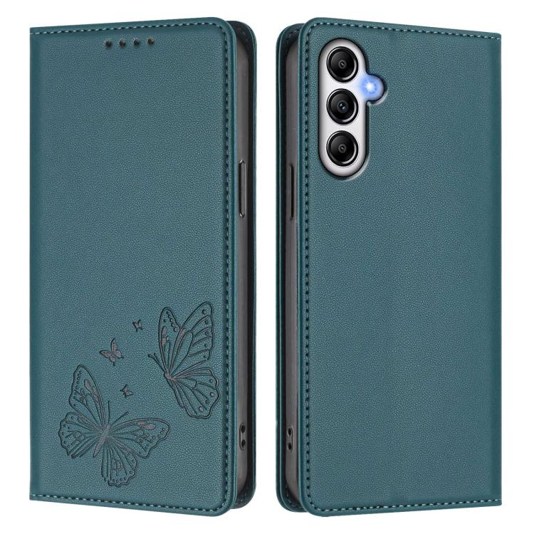 For Galaxy A35 5G Strong Magnetic Dual Butterfly RFID Vegan Leather Phone Case
