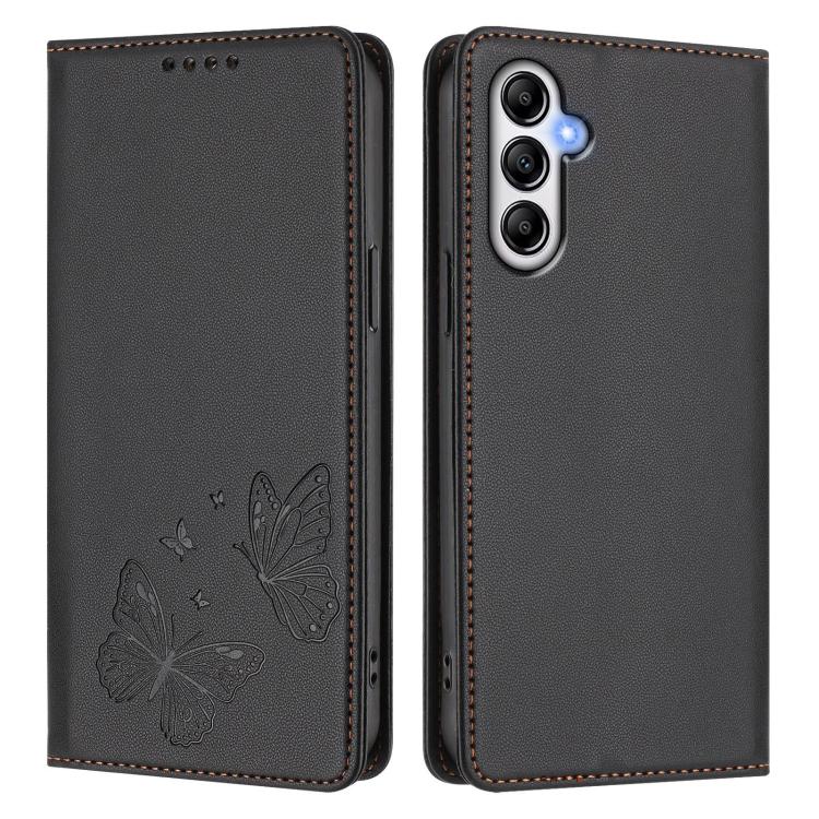 For Galaxy A35 5G Strong Magnetic Dual Butterfly RFID Vegan Leather Phone Case