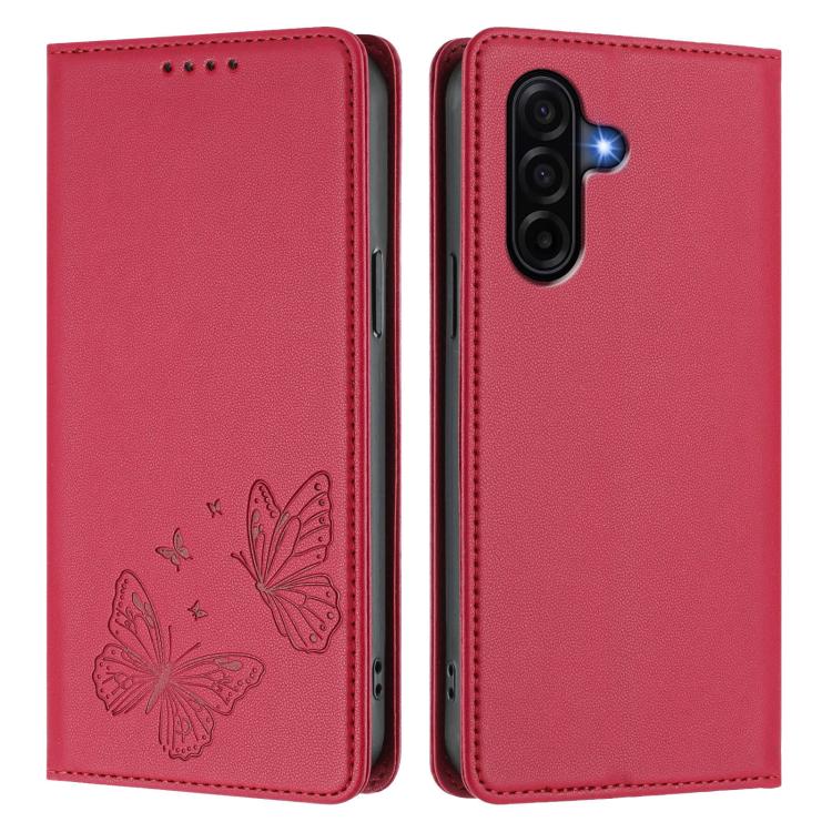 For Galaxy A37 5G Strong Magnetic Dual Butterfly RFID Vegan Leather Phone Case
