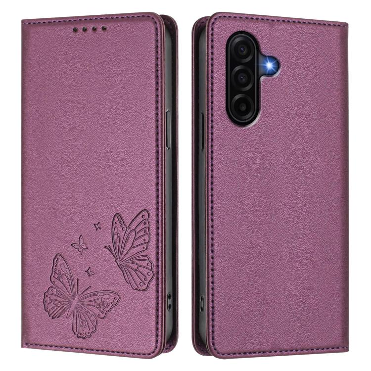 For Galaxy A37 5G Strong Magnetic Dual Butterfly RFID Vegan Leather Phone Case