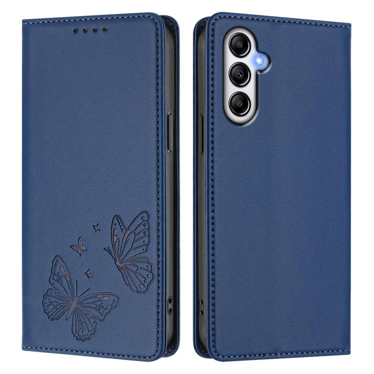 For Galaxy A54 5G Strong Magnetic Dual Butterfly RFID Vegan Leather Phone Case