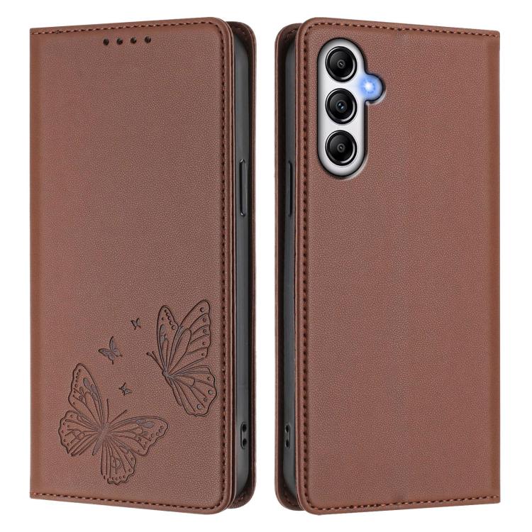For Galaxy A54 5G Strong Magnetic Dual Butterfly RFID Vegan Leather Phone Case