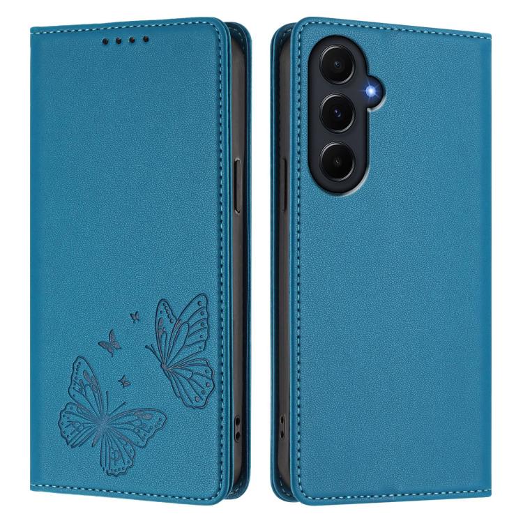 For Galaxy A55 5G Strong Magnetic Dual Butterfly RFID Vegan Leather Phone Case