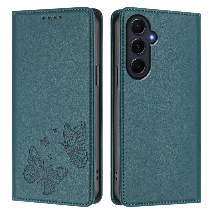 For Galaxy A55 5G Strong Magnetic Dual Butterfly RFID Vegan Leather Phone Case