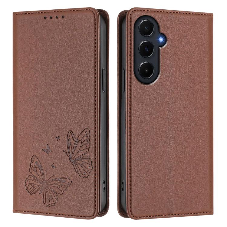 For Galaxy A55 5G Strong Magnetic Dual Butterfly RFID Vegan Leather Phone Case