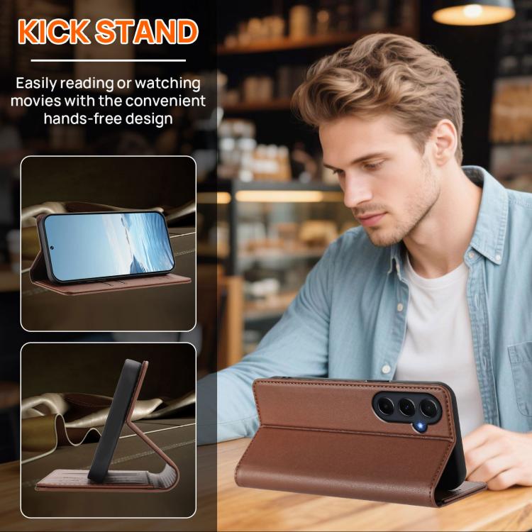 For Galaxy A55 5G Strong Magnetic Dual Butterfly RFID Vegan Leather Phone Case